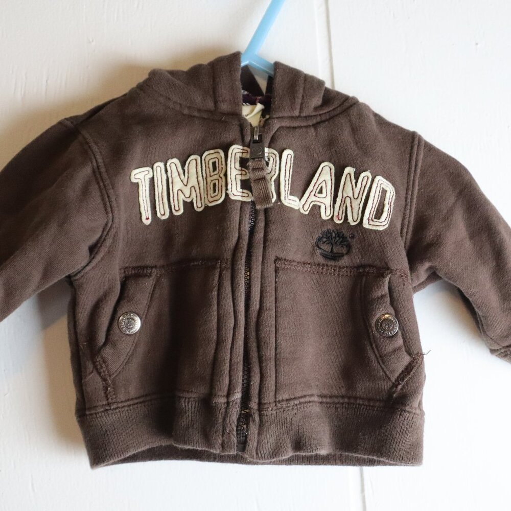 Timberland Baby Boys 3-6 Month Brown Hoodie Jacket Logo Sweatshirt Zip Up